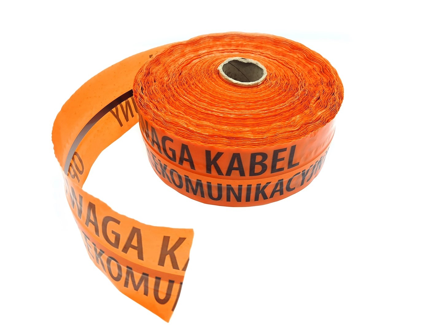 Taśma ostrzegawcza lokalizacyjna z wkładką metalową 100metrów 20cm(napis Uwaga Kabel Światłowodowy)