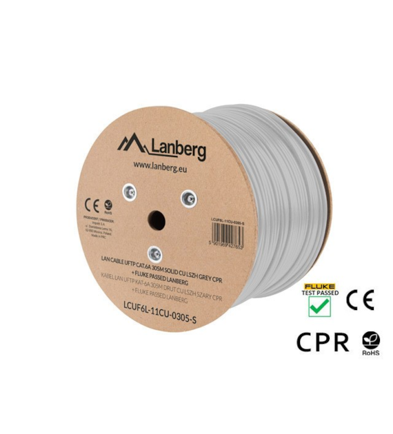 LANBERG KABEL LAN UFTP KAT.6A 305M DRUT CU SZARY CPR + FLUKE PASSED