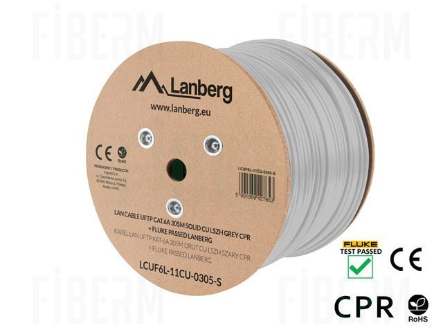 LANBERG KABEL LAN UFTP KAT.6A 305M DRUT CU SZARY CPR + FLUKE PASSED