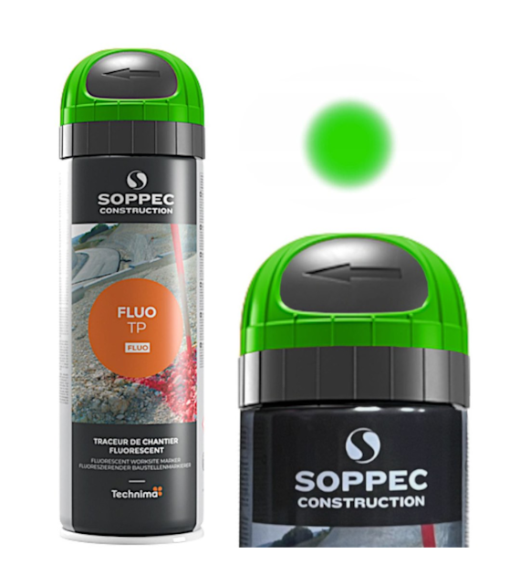 SOPPEC FLUO TP Farba geodezyjna do znakowania w sprayu - trwałość 12 miesięcy - Zielony