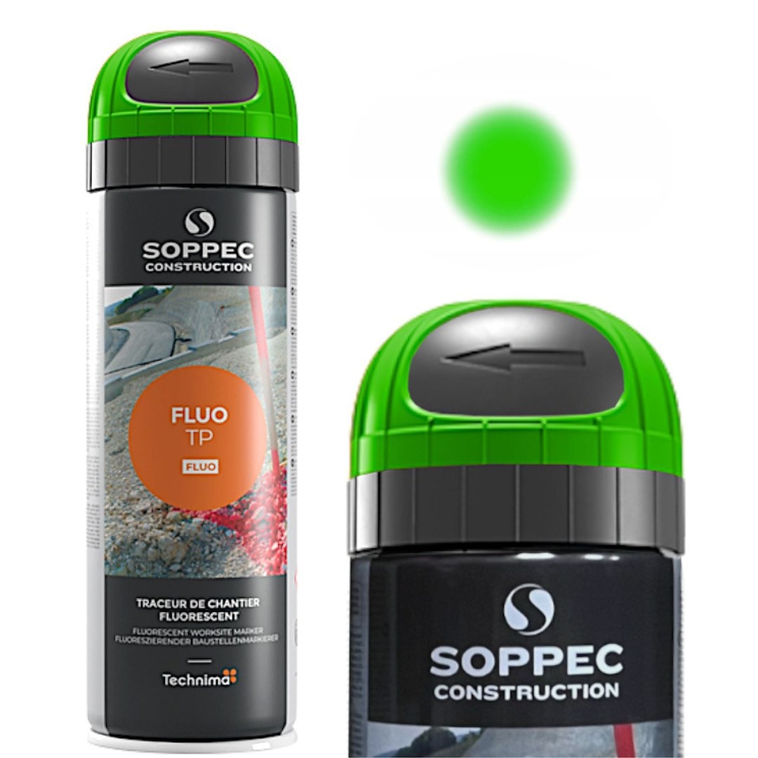 SOPPEC FLUO TP Farba geodezyjna do znakowania w sprayu - trwałość 12 miesięcy - Zielony