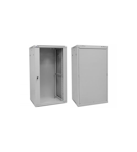 FIBERM Szafa RACK 19`` stojąca 27U głębokość 1000mm szara drzwi szklane