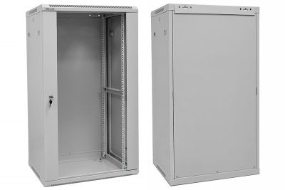 FIBERM Szafa RACK 19`` stojąca 27U głębokość 1000mm szara drzwi szklane
