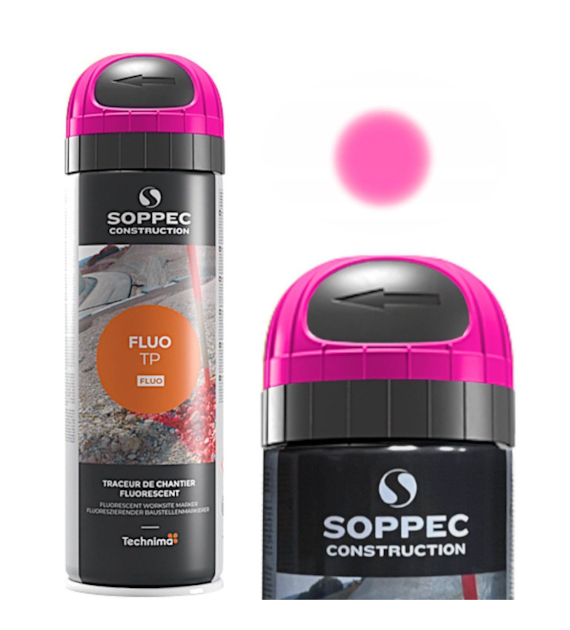SOPPEC FLUO TP Farba geodezyjna do znakowania w sprayu - trwałość 12 miesięcy - Różowy