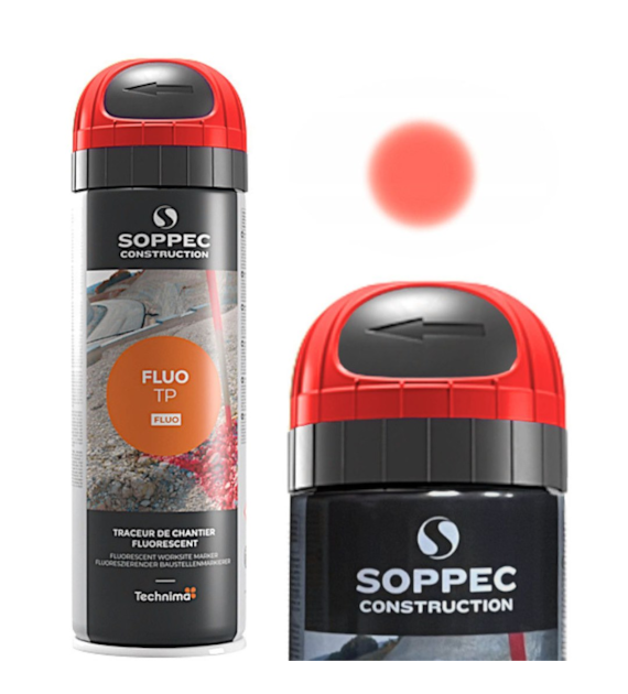 SOPPEC FLUO TP Farba geodezyjna do znakowania w sprayu - trwałość 12 miesięcy - Czerwony