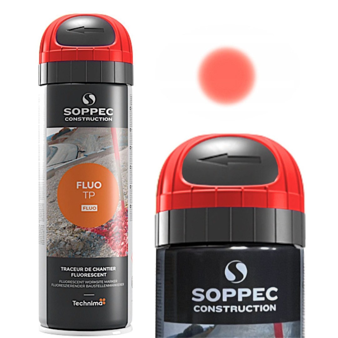 SOPPEC FLUO TP Farba geodezyjna do znakowania w sprayu - trwałość 12 miesięcy - Czerwony