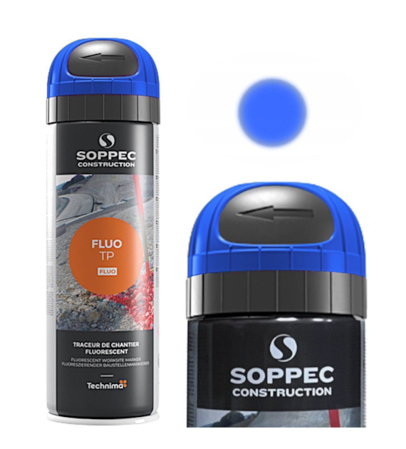 SOPPEC FLUO TP Farba geodezyjna do znakowania w sprayu - trwałość 12 miesięcy - Niebieski