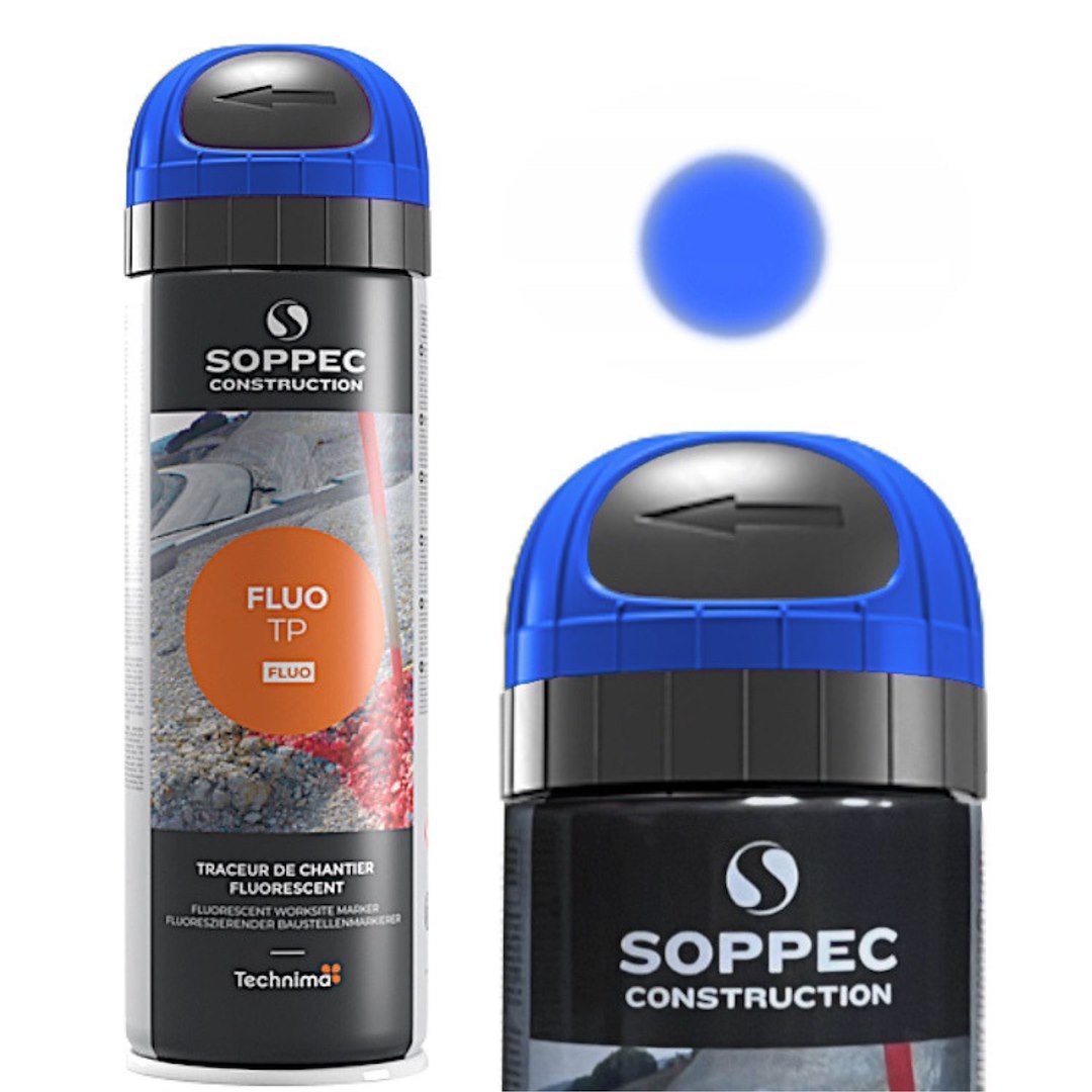 SOPPEC FLUO TP Farba geodezyjna do znakowania w sprayu - trwałość 12 miesięcy - Niebieski