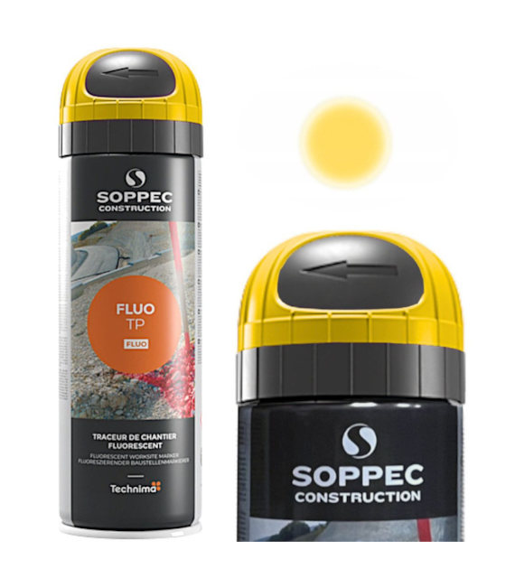 SOPPEC FLUO TP Farba geodezyjna do znakowania w sprayu - trwałość 12 miesięcy - Żółty