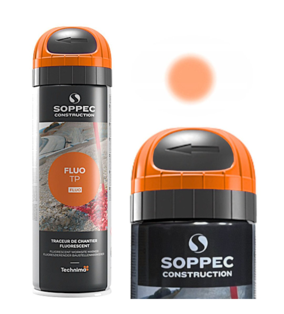 SOPPEC FLUO TP Farba geodezyjna do znakowania w sprayu - trwałość 12 miesięcy - Pomarańczowy
