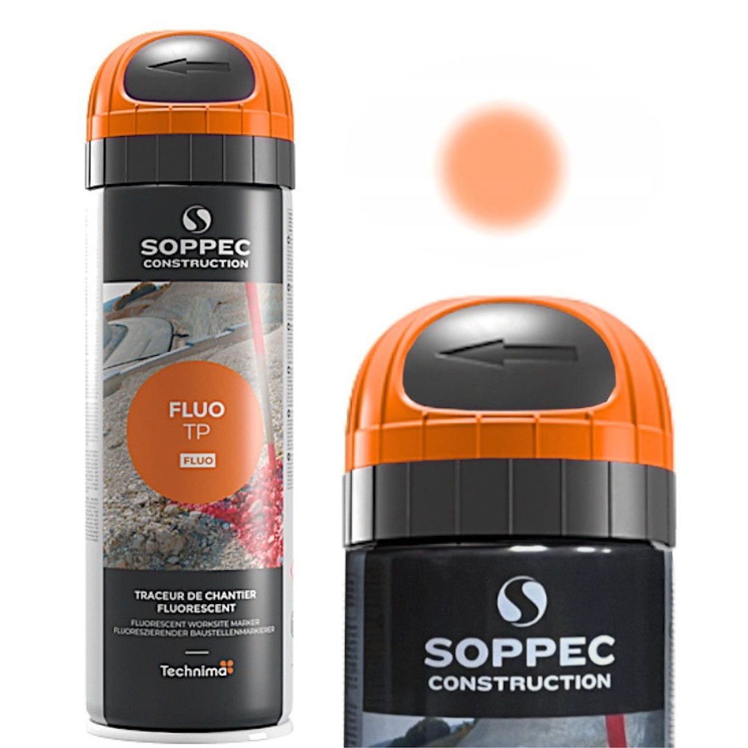 SOPPEC FLUO TP Farba geodezyjna do znakowania w sprayu - trwałość 12 miesięcy - Pomarańczowy