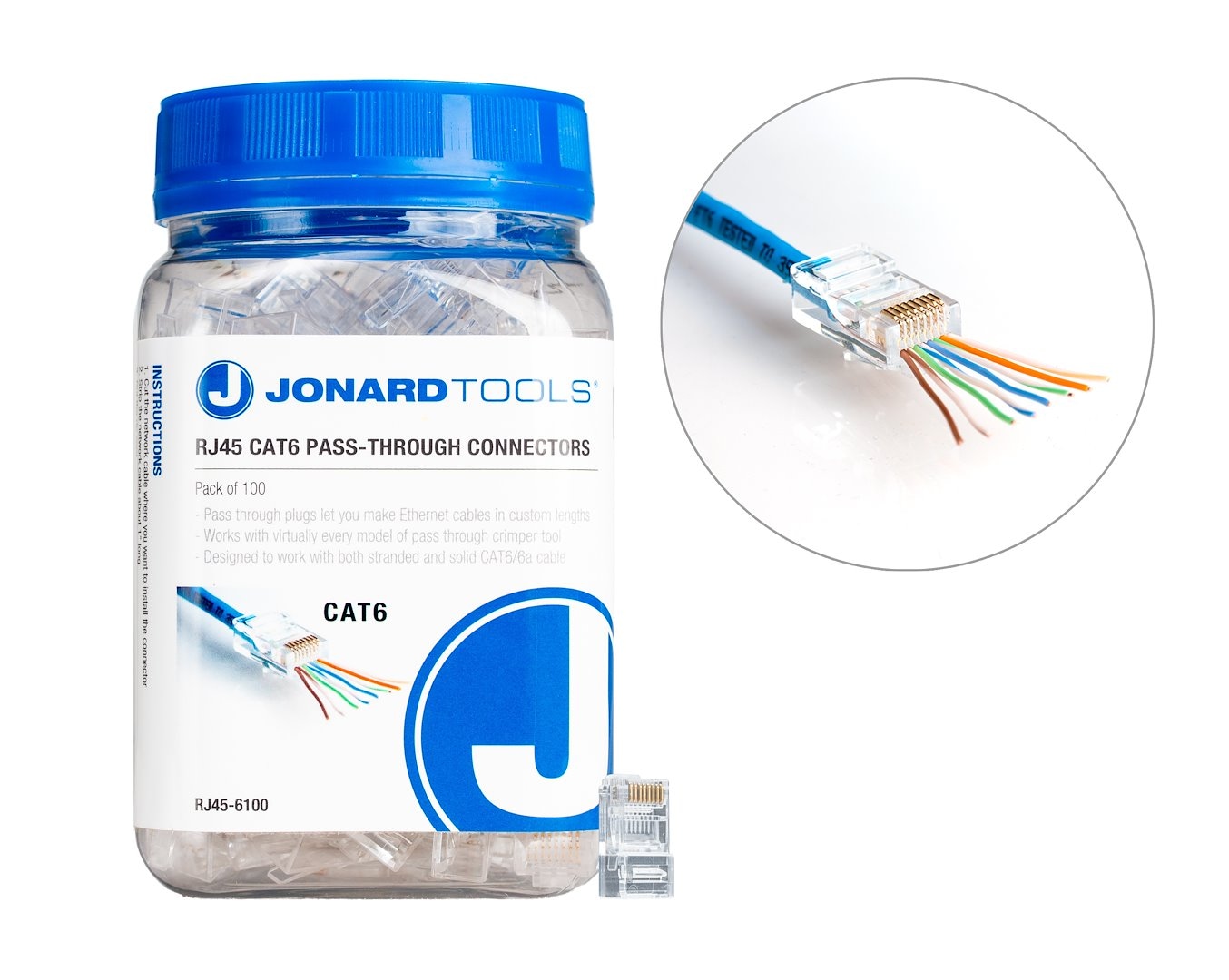 JONARD TOOLS wtyk RJ45 CAT6 przelotowy Pass-Through - paczka 100 sztuk