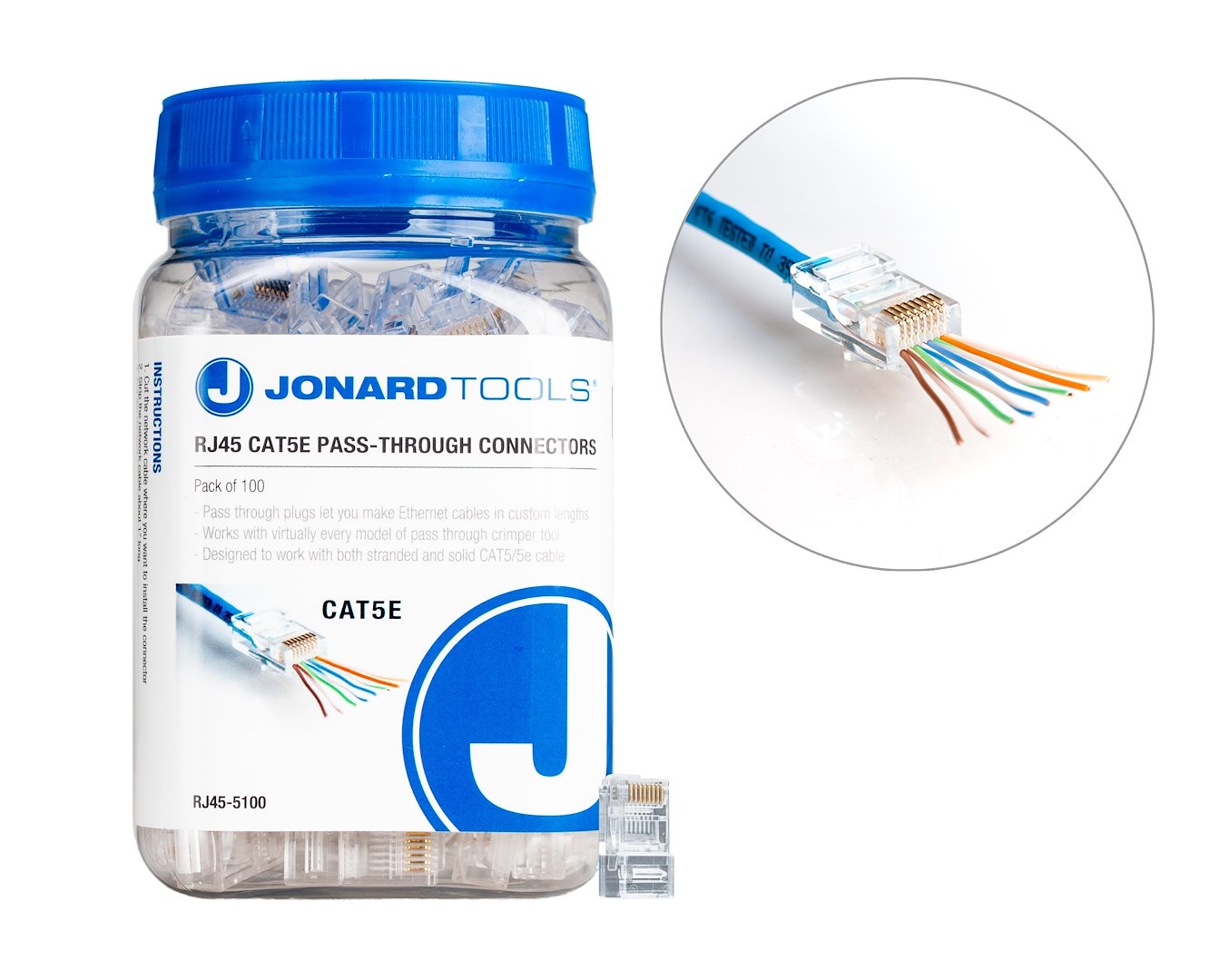 JONARD TOOLS wtyk RJ45 CAT5E przelotowy Pass-Through - paczka 100 sztuk