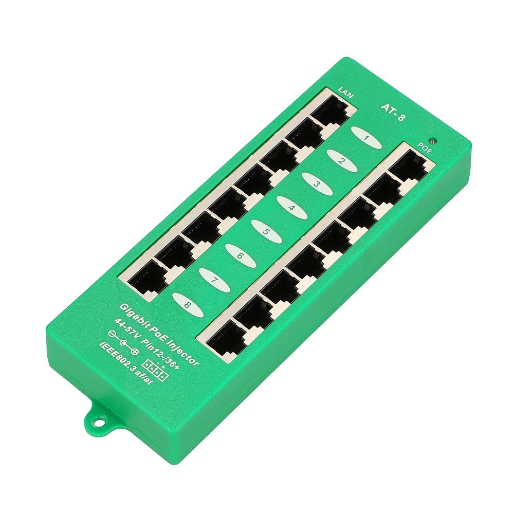 EXTRALINK active PoE Injector 8 porty Gigabit 802.3at/af