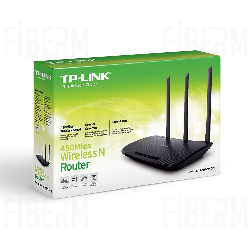 TP-LINK WiFi router TL-WR940N N450 1 x WAN 4 x LAN Anténa 3x 5dBi