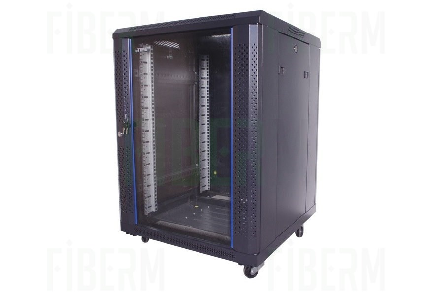 Armadio Rack da Pavimento ipTIME 19` 15U 600mm Porta in Vetro Nera