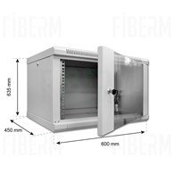 FIBERM Hanging 19` Rack Cabinet 12U 450mm Grey Glass Door