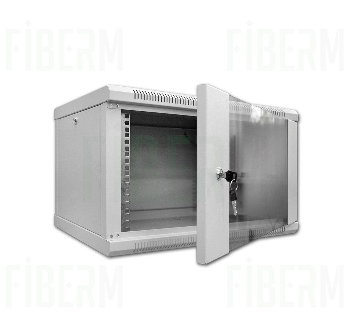 FIBERM 10` Hanging Rack Cabinet 6U Depth 280mm Gray Glass Door